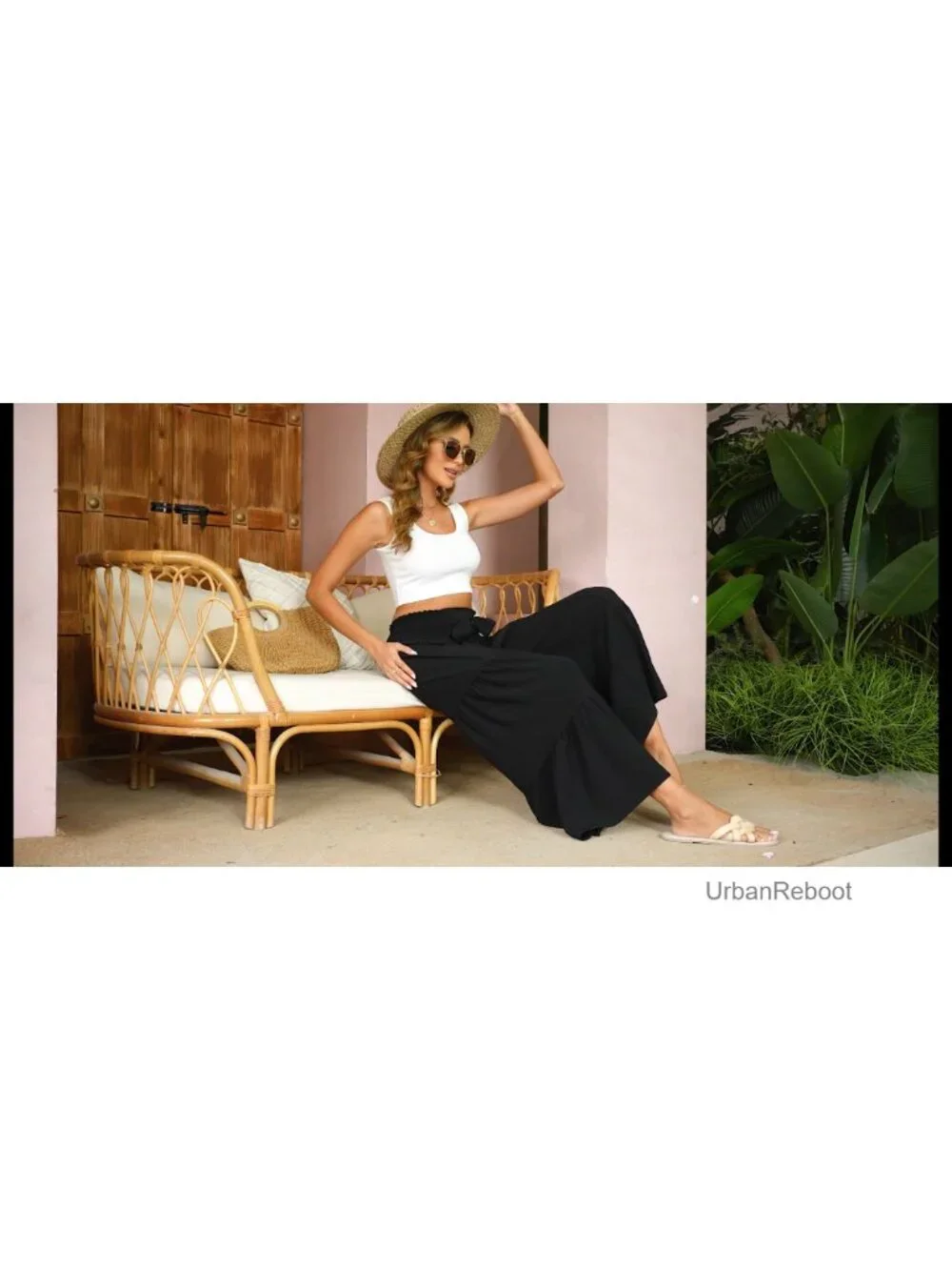 Wide Leg High Waisted Trousers with Bow Tie Elastic Waist Palazzo Pants_6